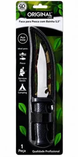 Faca Tática C/Bainha Camuflada, Aço Inox P/Pesca, Caça, Camping, Sobrevivência,.