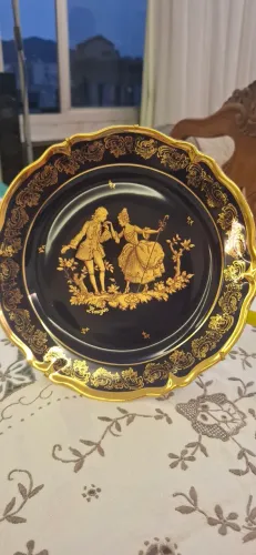 Prato Decorativo Limoges Azul Cobalto com Ouro