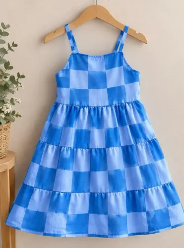 Vestido infantil azul xadrez 8 a 10 anos