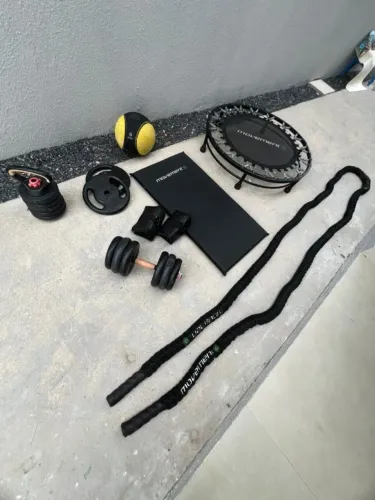  Kit academia completo (jump, pesos, corda naval, colchonete e mais) 