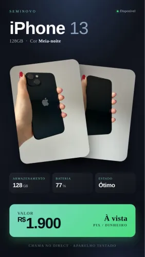 iPhone 13 128g - Meia noite 77% bateria