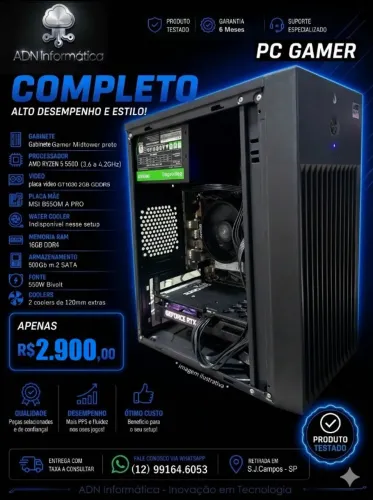 *CPU Gamer Ryzen 5 5500 | 16Gb DDR4 | GT1030 2Gb | SSD500Gb | BT 5.3 | WIFI6*