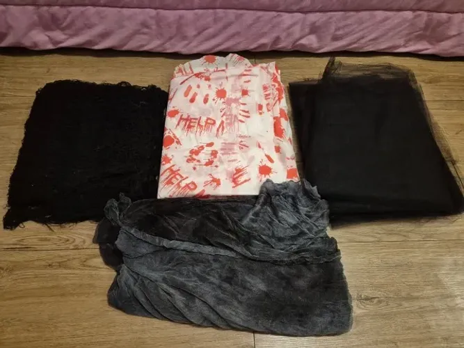 kit tecidos decoração halloween tule tnt preto sangue