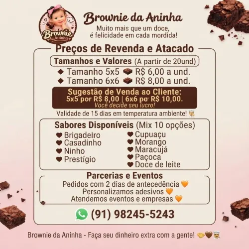 Quer garantir uma renda extra deliciosa? Seja um revendedor(a) do Brownie da Aninha!