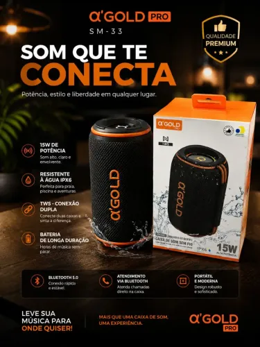 Caixa de Som Bluetooth ?'GOLD PRO SM-33 15W.