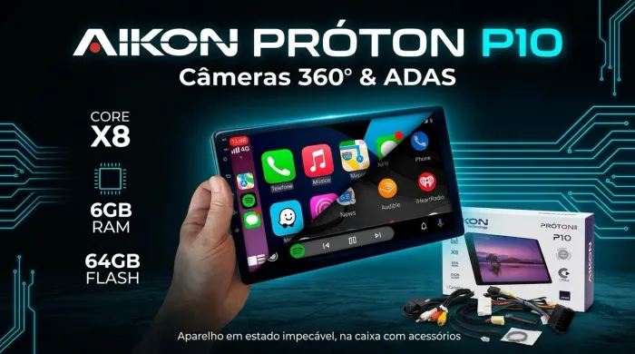 Multimídia Aikon P10 Octa-Core 6GB/64GB Câmeras 360° ADAS e CarPlay 
