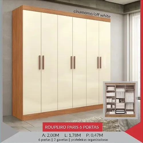 Guarda roupa 6 portas Paris - Cinamomo off white