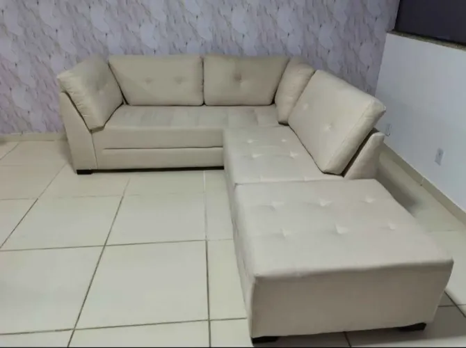 Sofá de Canto Modular Bege 5 Lugares