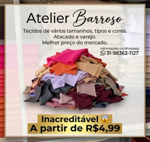 Retalhos direto da fábrica. Todos os tipos de tecidos com melhor preço do mercado.