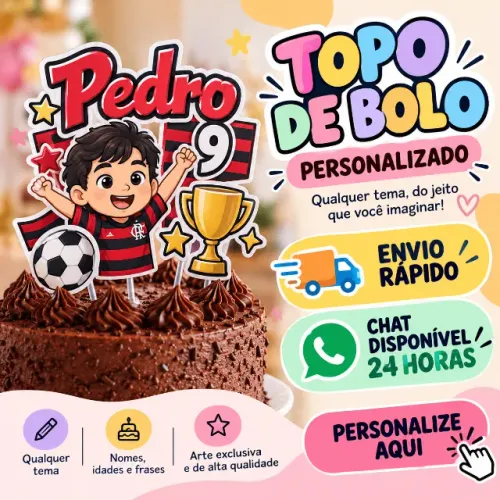 Topo topper de Bolo Personalizado QUALQUER TEMA