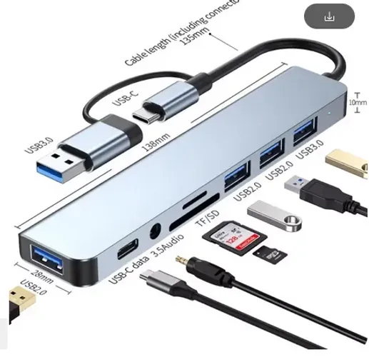 Usb C Hub Splitter para MacBook, 8 em 1