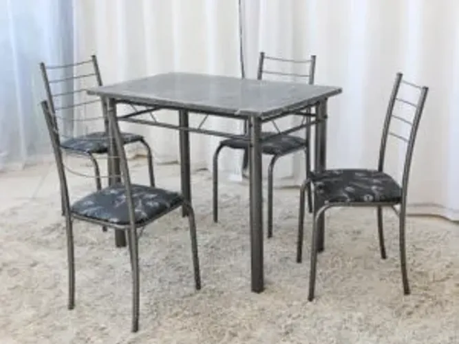 Mesa Rio 100x60 c/ 4 Cadeiras  Martelado Cinza Frete Grátis - Até 12x