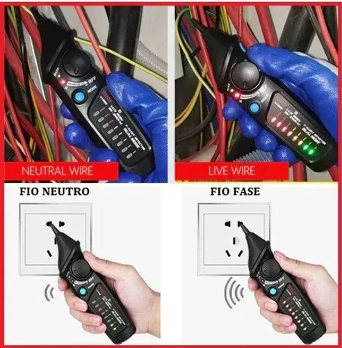 Detector de tensão Bside AVD06 caneta testadora de tensão elétrica com LED e lanterna