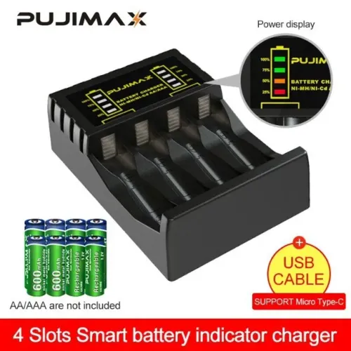 PUJIMAX Carregador Inteligente Usb-usb-c De Pilhas Normal e PAlito/Com Display Digital