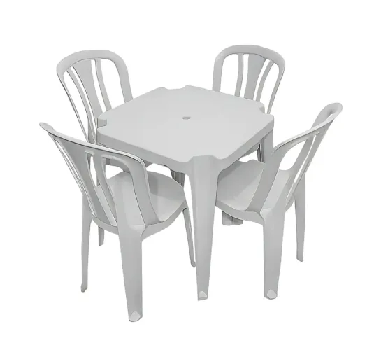 JOGO DE MESA DE PLÁSTICO BRANCA/ 2 MESAS E 8 CADEIRAS