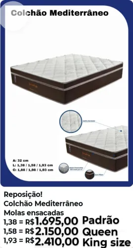 Colchão Mediterrâneo - Molas Ensacadas -tamanho padrão Queen e King Size