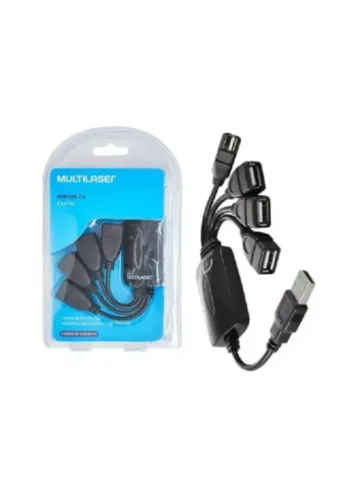 HUB USB 2.0 4 PORTAS COM CABOS MULTILASER AC042 MAC / WINDOWS