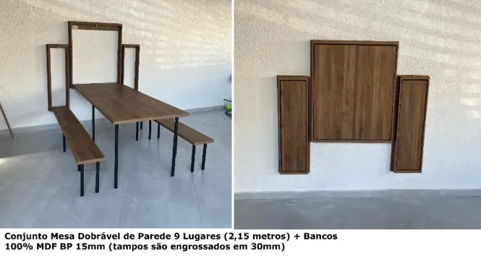 Conjunto Mesa Dobrável de Parede 9 Lugares