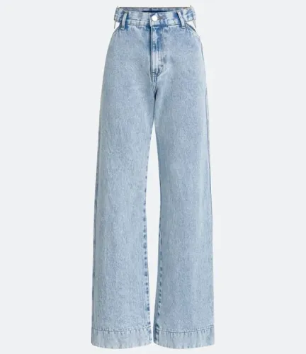 Calça Jeans Wide Leg Azul Claro com Detalhes