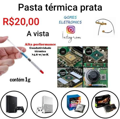 Pasta Térmica Cinza - Video Game - Processador - Placa de Vídeo