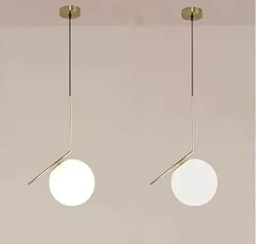 Kit 2 Lustres Pendentes Jabuticaba, Globo 13cm em Vidro, Dourado, com Lâmpada G9 3000K Bra