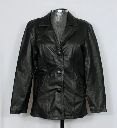 Jaqueta blazer feminino couro legítimo preto - Veste M - Ref. 6042