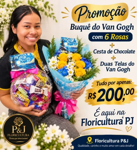 PROMOÇÃO ESPECIAL ? BUQUÊ VAN GOGH + CESTA DE CHOCOLATES