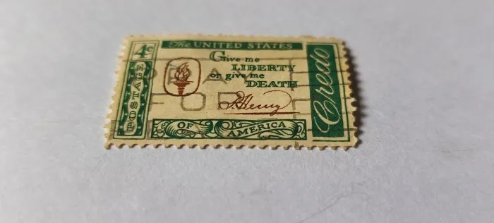 Selo postal 1960 American Credo - Citação por Patrick Henry selo de 4 centavos