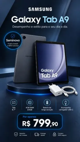 Tablet Samsung Galaxy Tab A9 64GB / 4GB RAM - Tela 8.7" (Perfeito estado!)