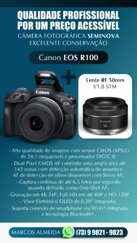 Câmera Fotográfica Seminova Canon EOS R100 + Lente RF 50mm f/1.8 STM