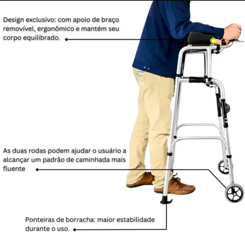 Andador elevado Idoso pessoas AVC Reabilitação com rodas dobrável
