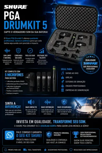 Kit De Microfone Shure Pgadrumkit5 Para Bateria Com 5 Peças Cor Preto