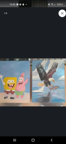 PINTURA original de uma aguia caçando um peixe e a pintura do famoso BOB ESPONJA