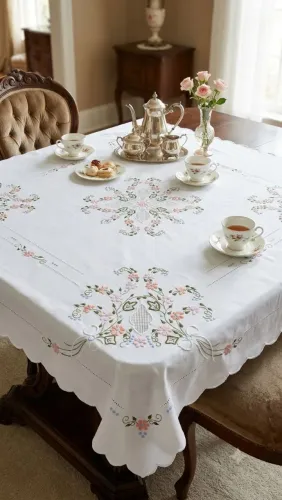 Toalha de mesa bordada flores