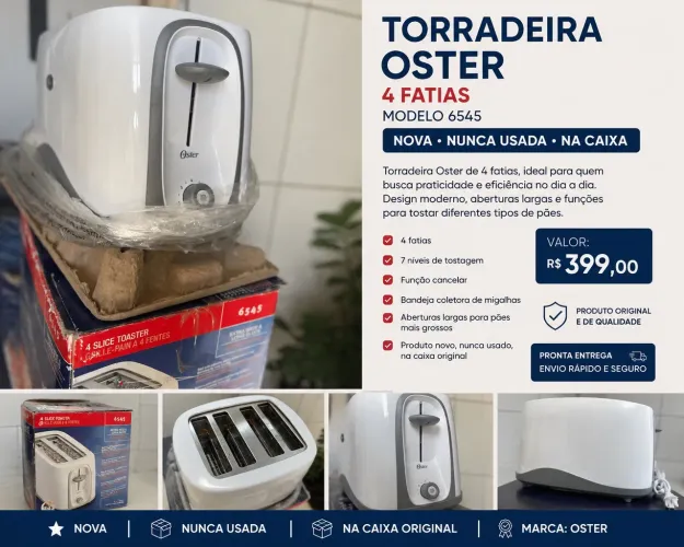 Torradeira Oster 4 fatias nova, nunca usada, na caixa!?