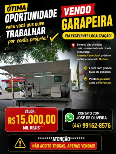 Vendo Garapeira em excelente localização, na Av. Cerro Azul próximo ao Muffato.