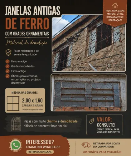 JANELAS ANTIGAS DE FERRO COM GRADES ORNAMENTAIS