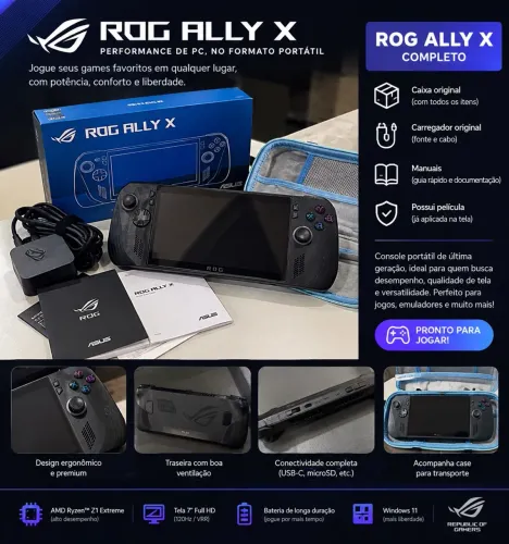 ROG Ally X Z1 Extreme 1TB + Película + Caixa + Carregador Original