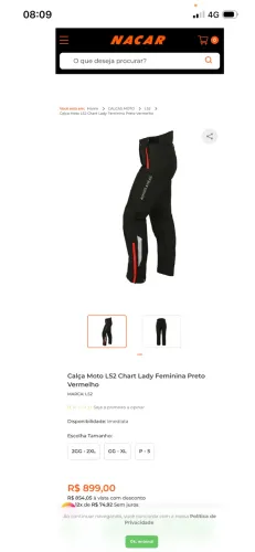 Vendo calça de Motoqueiro LS 2 