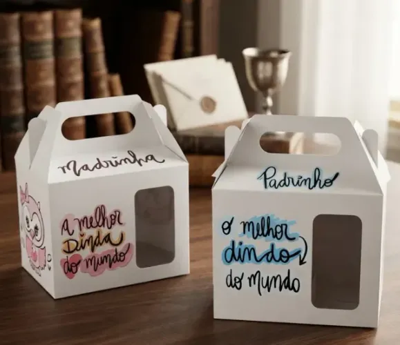 Caixa Dindos Madrinha Padrinho Batizados 10x11x10 com alça
