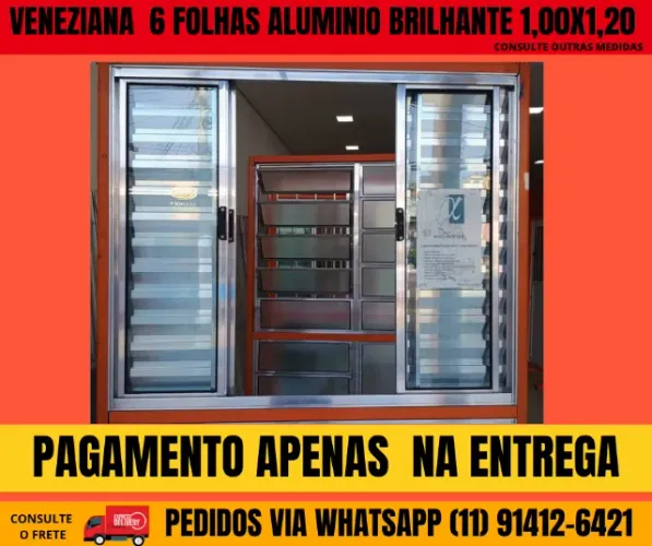 Janela Veneziana Alumínio Brilhante 6 Folhas Central 100x120Modelo Eco Cód