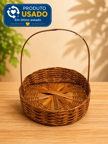 Cesta Redonda Grande De Madeira Cestinha