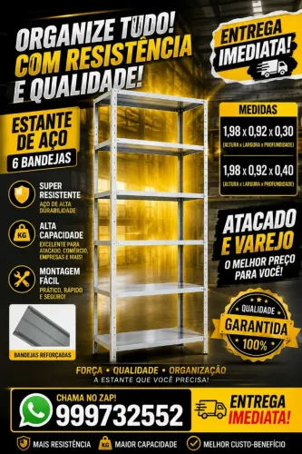 Estante de ferro cinza 6 bandejas com pintura eletrostática varios tamanhos