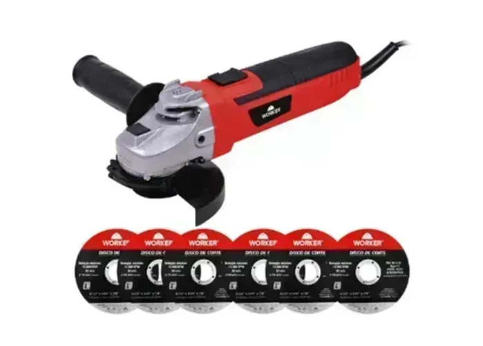Esmerilhadeira Angular 4.1/2" 650W com 6 Discos de Corte Worker