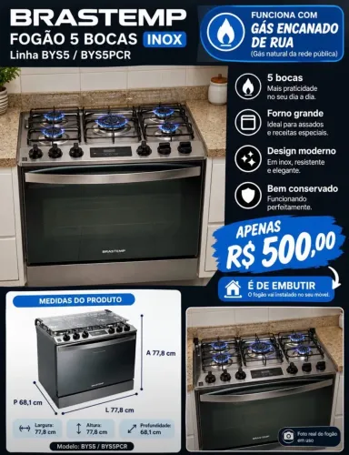 Fogão de embutir Brastemp 5 bocas