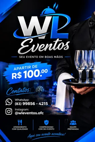 Serviço de garçom sem entrada pagamento após o evento 