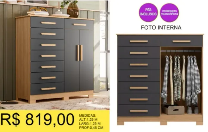 COMODA 8 GAVETAS COM SAPATEIRA A PRONTA-ENTREGA 