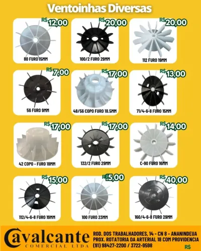 Ventoinhas Diversas Para Motores Elétricos com Valores a partir de R$ 5,00.