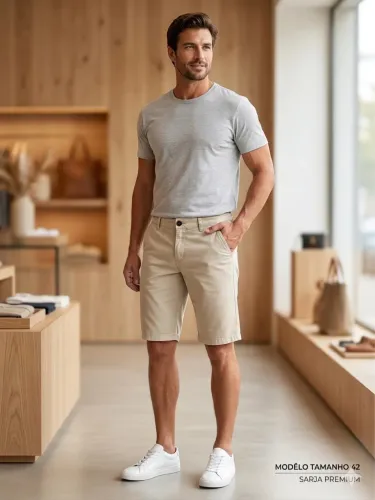 Bermuda masculina tam 42 bege da Yessica