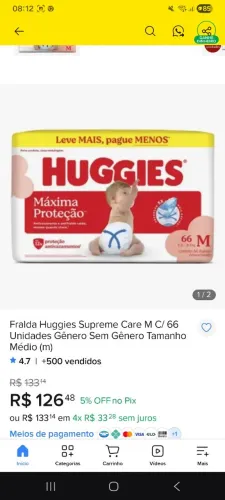 Fralda huggies máxima proteção M 66 unidades